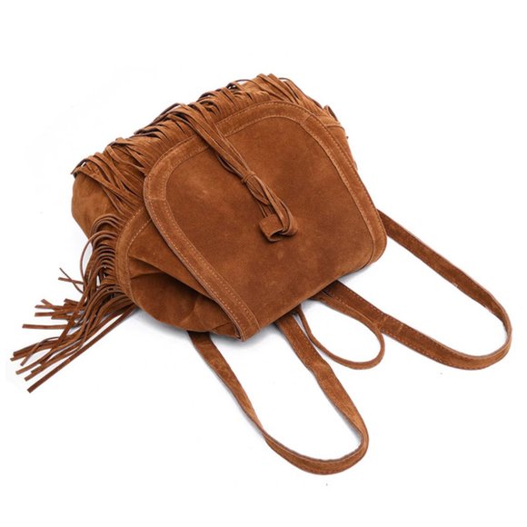 Native Western Fringe Tassel Suede Gypsy Backpack main image 6